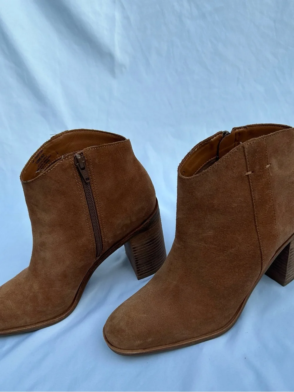 Lucky Brand Tan Suede Ankle Booties with Stacked Heel
